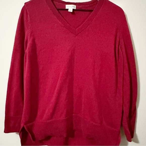 Maison Jules Womens Red Long Sleeve Sweater Side Slits Size XL - Picture 4 of 7